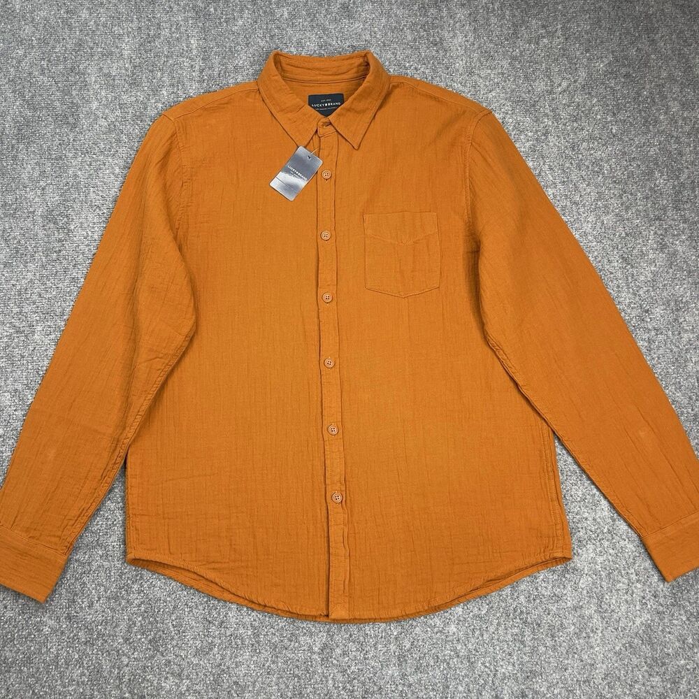 Lucky Brand Shirt Mens Large Ballona Cotton Gauzy Button Up Rust NEW W Tags